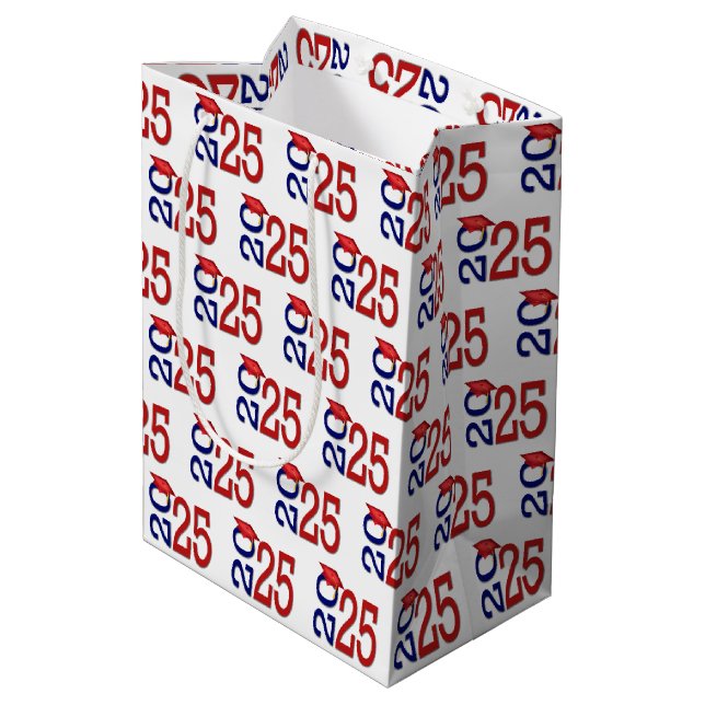 2025 Graduation Red and Blue Medium Gift Bag (Back Angled)