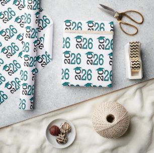 2025 Graduation Teal and Black Wrapping Paper