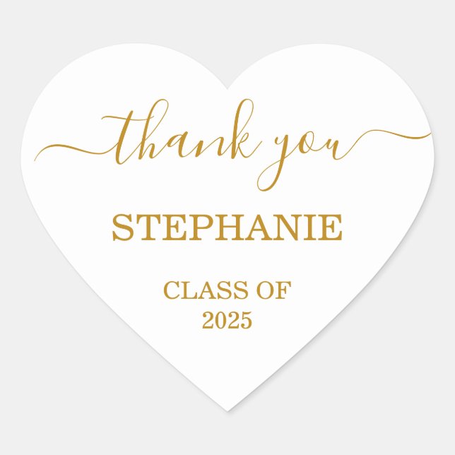 2025 Graduation Thank You Gold Script Heart Sticker (Front)