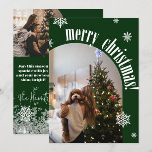 2025 Green Retro Merry Christmas Glitz Photo Card