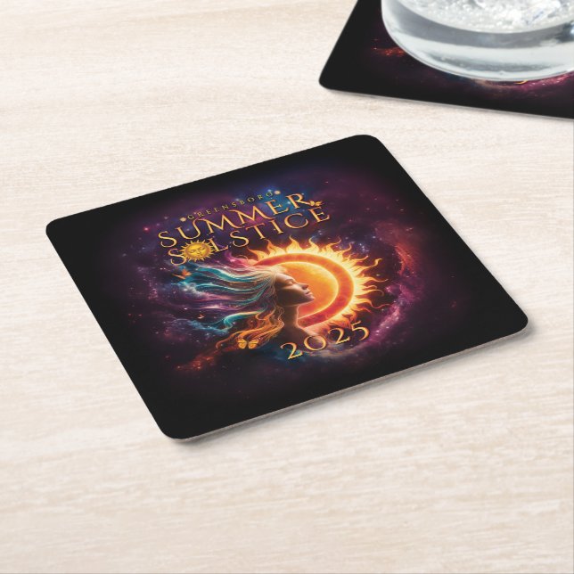 2025 Greensboro Summer Solstice Festival Keepsake Square Paper Coaster (Angled)