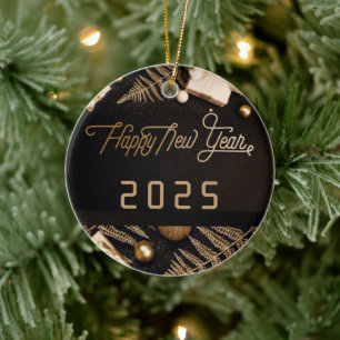 2025 Happy New Year Black Custom Gold Business Ceramic Tree Decoration