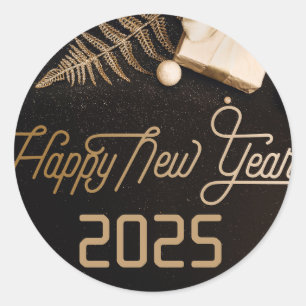2025 Happy New Year  Black Custom Gold Business Classic Round Sticker