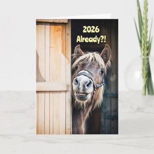 2025 Happy New Year Cute Fuzzy Pony Horse Barn Card