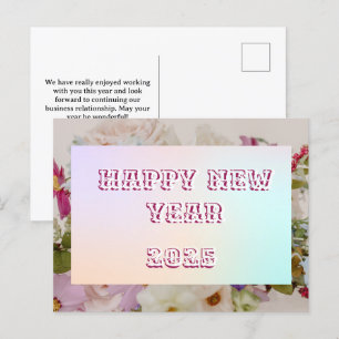 2025 Happy New Year Floral Custom Pink Business Holiday Postcard
