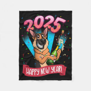 2025 Happy New Year German Shepherd Edition  Fleece Blanket