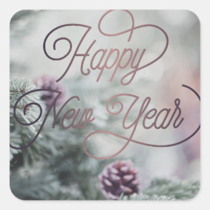 2025 Happy New Year Pink Custom Business Square Sticker