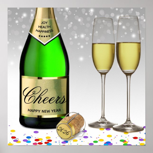 2025 Happy New Year Sparkling Wine Bottle Poster (Front)