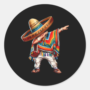 2025 Happy Party Mexican Boy Dabbing Poncho Cinco Classic Round Sticker