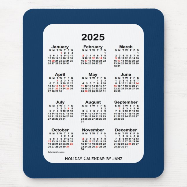 2025 Holiday Police Box Blue Calendar by Janz Mouse Mat (Front)