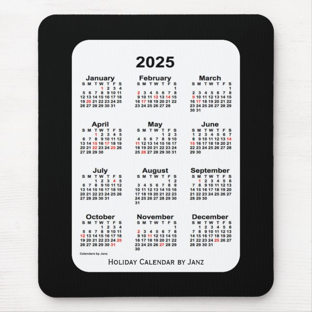 2025 Holiday Two Tone Black Calendar by Janz Mouse Mat (Front)
