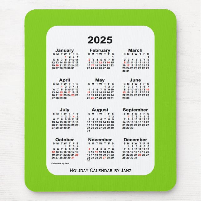 2025 Holiday Yellow Green Calendar by Janz Mouse Mat (Front)