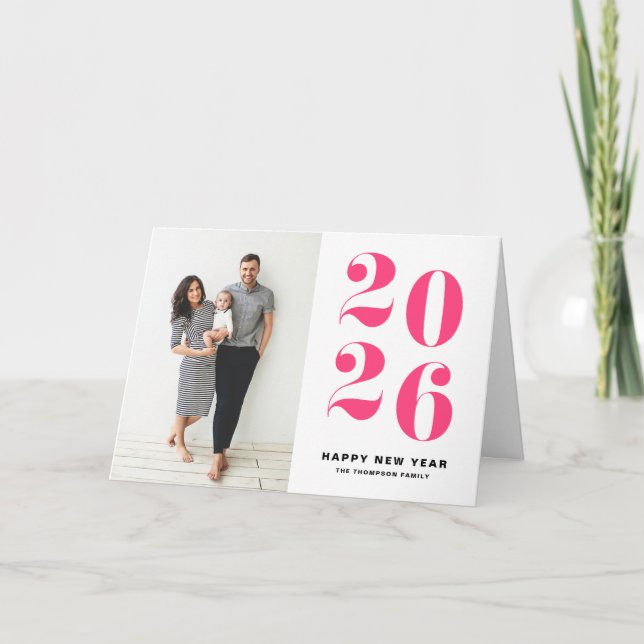 2025 Hot Pink Bold Typography New Year Photo Holiday Card (Front)