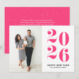 2025 Hot Pink Bold Typography New Year Photo Holiday Card