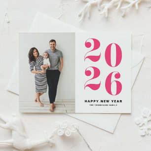 2025 Hot Pink Bold Typography New Year Photo Holiday Postcard