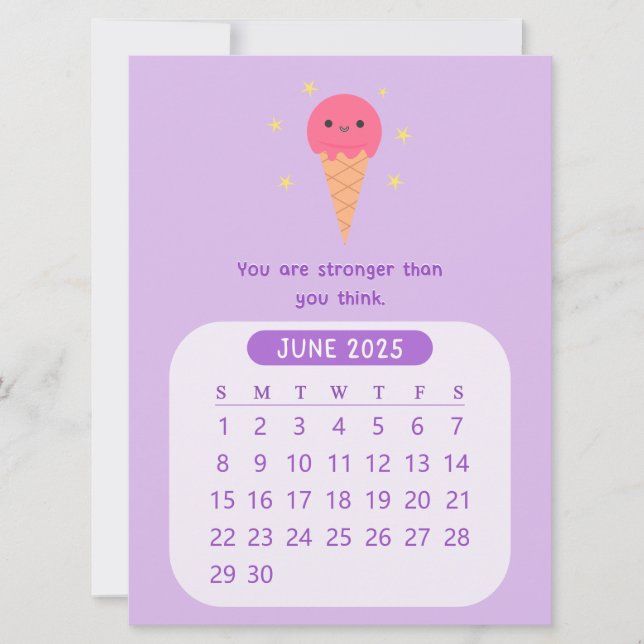 2025 June Monthly Kawaii Motivational Calendar  Invitation (Front)