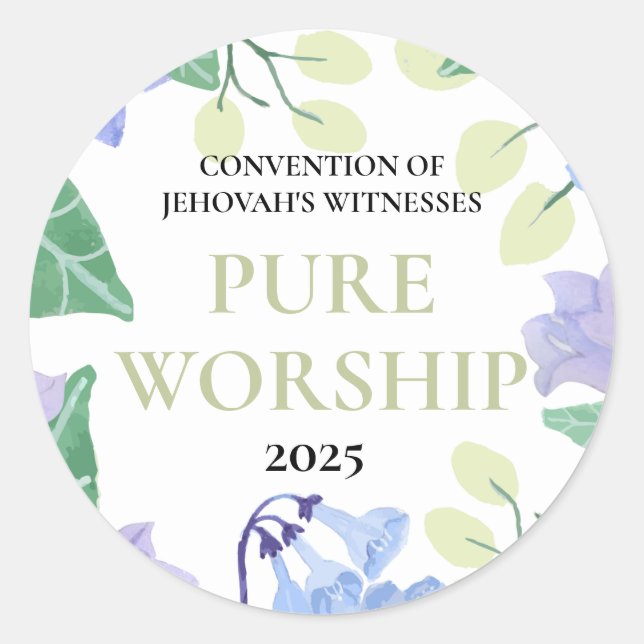 2025 JW convention pure worship blue floral design Classic Round Sticker (Front)