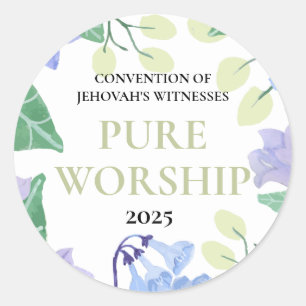 2025 JW convention pure worship blue floral design Classic Round Sticker