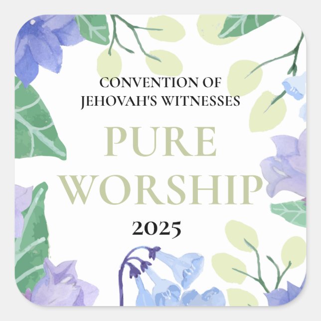 2025 JW convention pure worship blue floral design Square Sticker (Front)