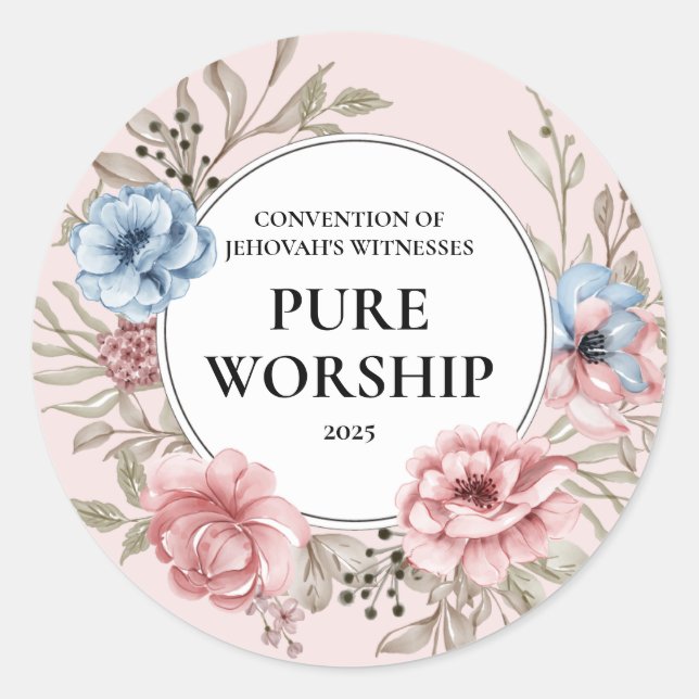 2025 JW convention pure worship floral design Classic Round Sticker (Front)