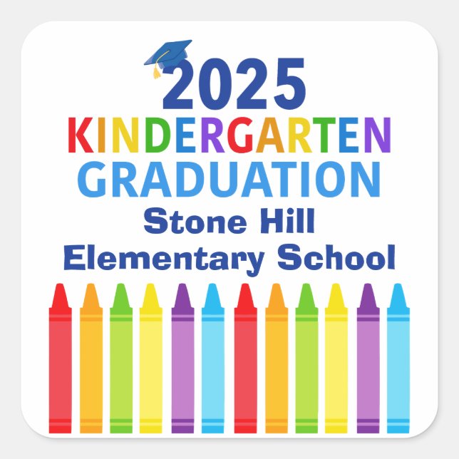 2025 Kindergarten Graduation Custom School Party Square Sticker (Front)
