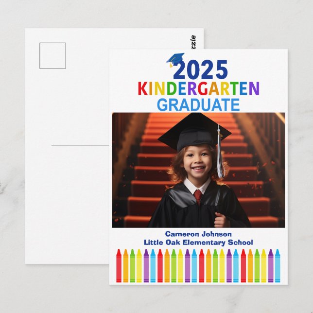 2025 Kindergarten Graduation Photo Custom Graduate Postcard (Front/Back)