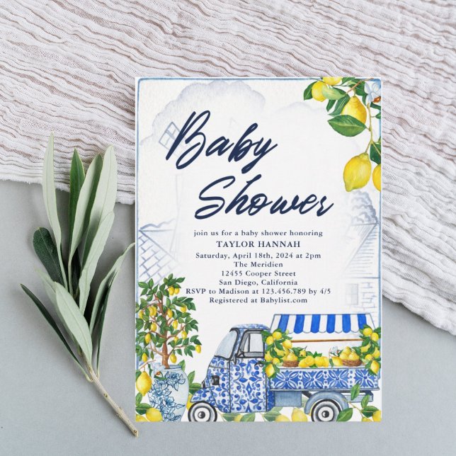 2025 Lemon Italian Blue Baby Shower Invitation  (Creator Uploaded)