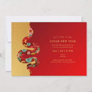2025 Lunar New Year Of The Snake Red Gold Modern Invitation