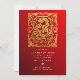 2025 Lunar New Year Of The Snake Red Gold Party Invitation
