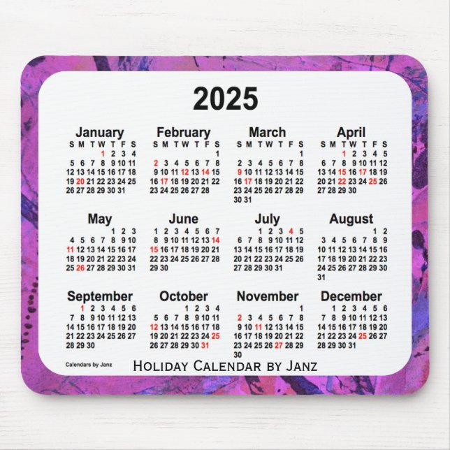 2025 Magenta Holiday Art Calendar by Janz Mouse Mat (Front)