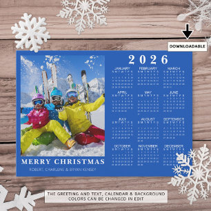 2025 MERRY CHRISTMAS Photo 2026 Calendar Blue Holiday Card