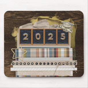 2025 Metal Look,Grad Cap,Diploma, Star, Paper, Bow Mouse Mat