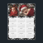 2025 Mini Calendars | Snowflakes Background<br><div class="desc">A cute little 2025 mini calendar to stick on your frig! Add your family photo and edit the text to put a holiday greeting in the personalise area. Background is black and white snowflakes.</div>