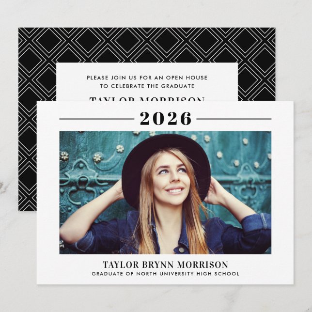 2025 Minimalist Black and White Photo Graduation Invitation (Front/Back)