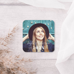 2025 Minimalist White Photo Graduation Square Sticker