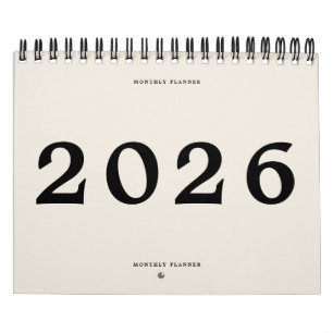2025 Modern Black Beige American Monthly Planner Calendar