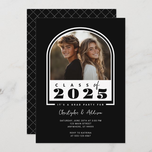 2025 Modern Black Double Graduate Party Invitation (Front/Back)