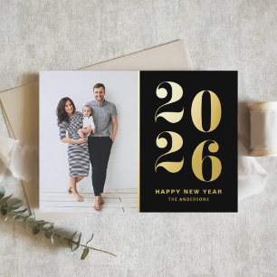 2025 Modern Bold Typography Black New Year Photo Foil Holiday Card