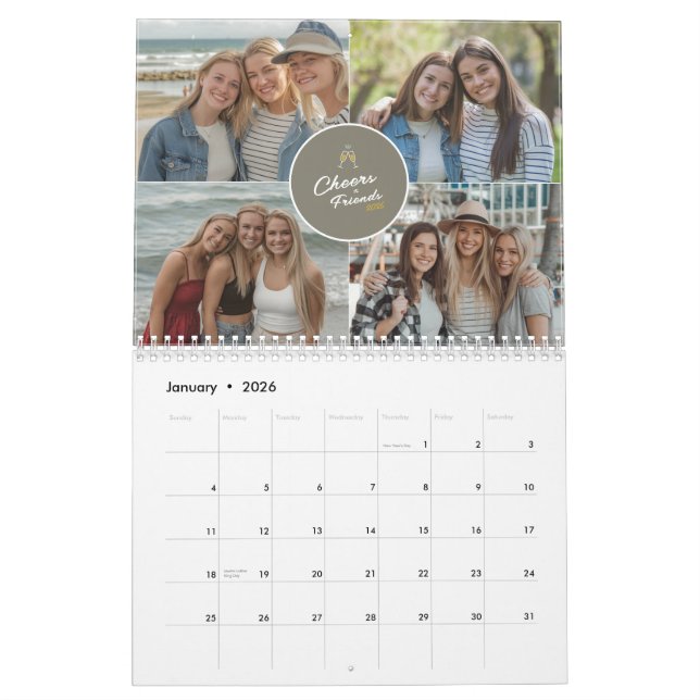 2025 Modern Friends Photo Collage Minimal Monthly Calendar (Jan 2026)