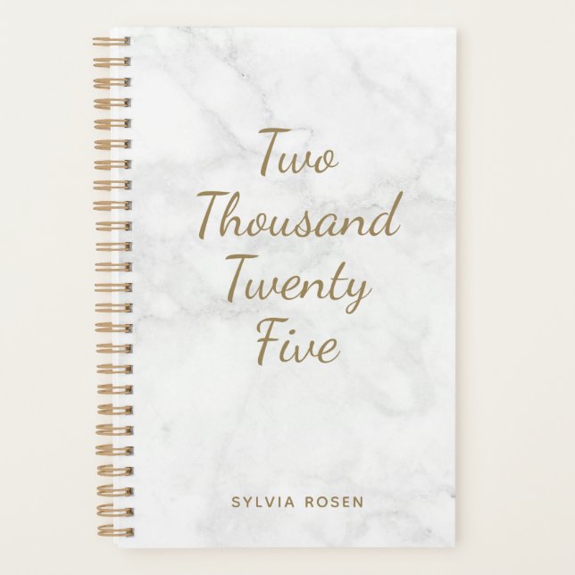 2025 Modern Grey White Marble Personalised Planner (Front)