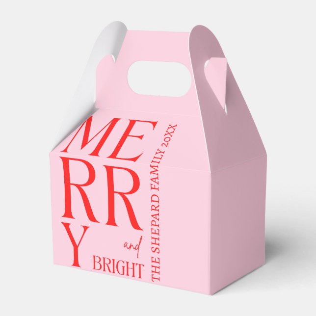 2025 Modern Merry and Bright Red Pink Christmas Favour Box (Front Side)