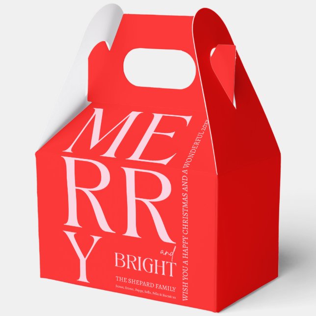 2025 Modern Merry and Bright Red Pink Christmas Favour Box (Front)