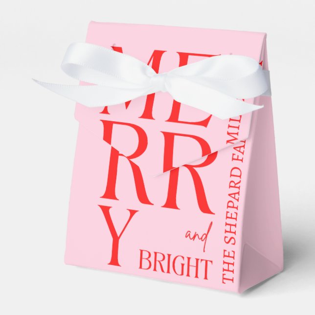 2025 Modern Merry and Bright Red Pink Christmas Favour Box (Front Side)