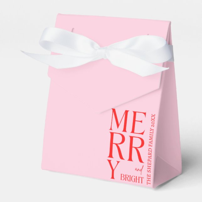 2025 Modern Merry and Bright Red Pink Christmas Favour Box (Front Side)