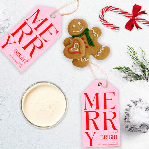 2025 Modern Merry and Bright Red Pink Christmas Gift Tags
