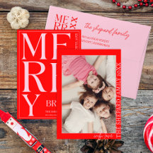 2025 Modern Merry and Bright Red Pink Christmas