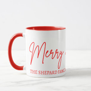 2025 Modern Merry and Bright Red Pink Christmas Mug
