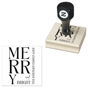 2025 Modern Merry and Bright Red Pink Christmas Rubber Stamp