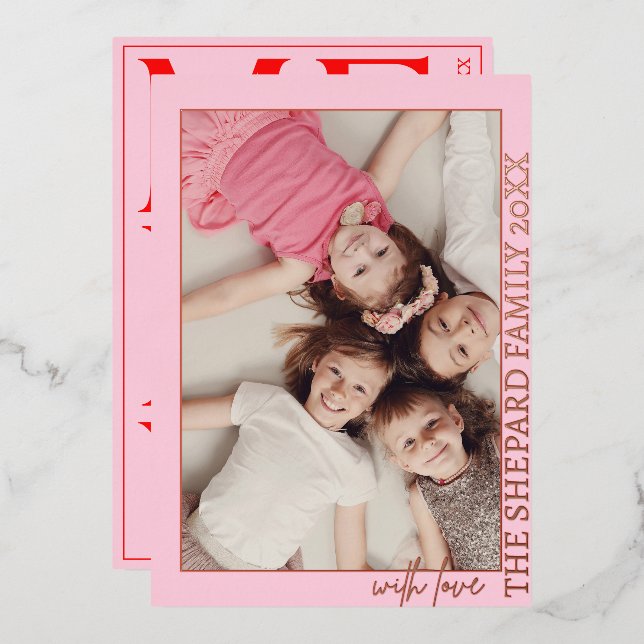 2025 Modern Merry Bright Red Pink Christmas Photo (Front/Back)