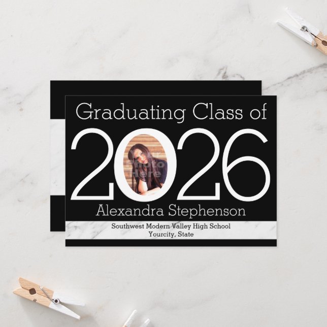 2025 Modern Numeral Frame Photo Graduation Invitation (Front/Back In Situ)